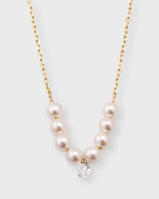 14K Yellow Gold Baby Akoya Pearl and Round Diamond Necklace
