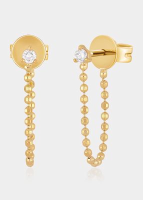 14K Yellow Gold Ball Chain Earrings with Diamonds