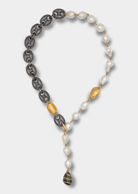 14k Yellow Gold Baroque Pearl Lariat Necklace