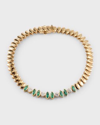 14K Yellow Gold Chemin Marquise-Cut Emerald and Diamond Bracelet