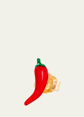 14K Yellow Gold Chili Pepper Stud Earring, Single