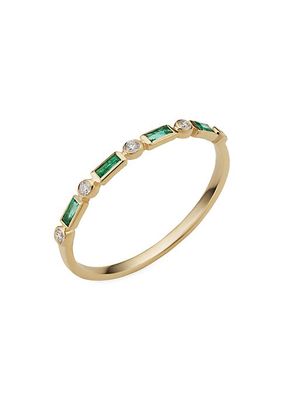 14K Yellow Gold Crown Jewels Emerald Diamond Ring