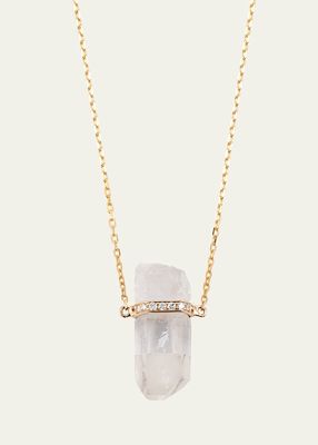 14k Yellow Gold Crystal Quartz and Diamond Bar Necklace