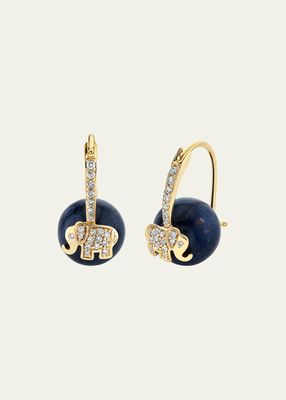 14K Yellow Gold Diamond and Elephant Bead Earrings