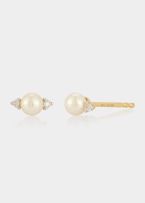 14K Yellow Gold Diamond & Freshwater Pearl Earrings