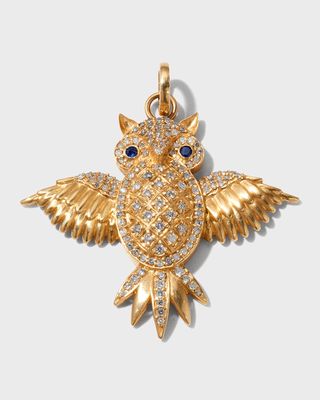 14K Yellow Gold Diamond and Sapphire Owl Charm