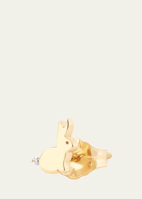 14K Yellow Gold Diamond Bunny Stud Earring, Single