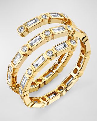 14k Yellow Gold Diamond Coil Ring, Size 6.5