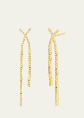 14K Yellow Gold Diamond Criss Cross Drop Earrings