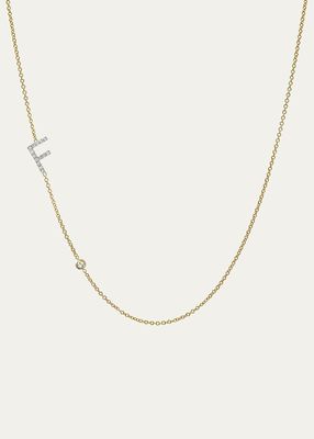 14K Yellow Gold Diamond Initial F Necklace