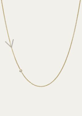14K Yellow Gold Diamond Initial V Necklace
