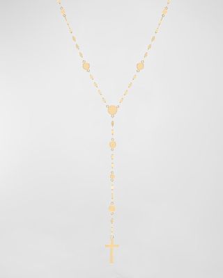 14K Yellow Gold Disc Chain Lariat Crossary Necklace, 18"