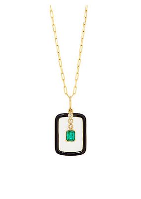 14K Yellow Gold, Emerald & 0.08 TCW Diamond Pendant Necklace
