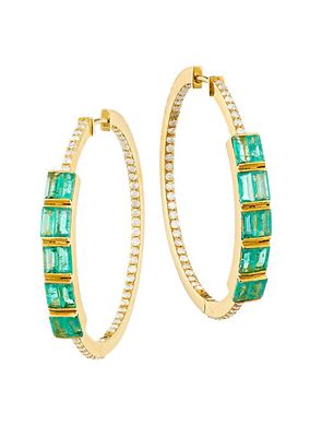 14K Yellow Gold, Emerald & 2.5 TCW Diamond Inside-Out Hoop Earrings
