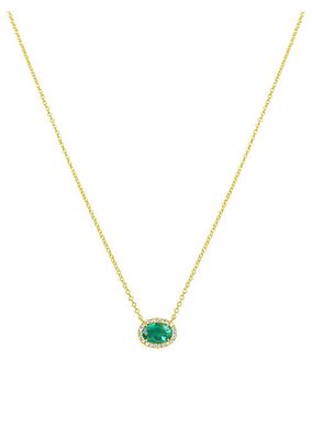 14K Yellow Gold, Emerald, & Diamond East-West Oval Pendant Necklace