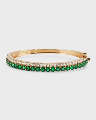 14K Yellow Gold Emerald Diamond Bangle Bracelet