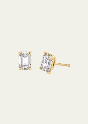 14K Yellow Gold Emerald Diamond Solitaire Stud Earrings