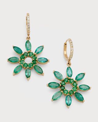 14K Yellow Gold Emerald Flower Earrings