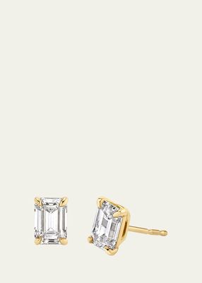 14K Yellow Gold Emerald Lab Created/VRAI Created Diamond Solitaire Stud Earrings