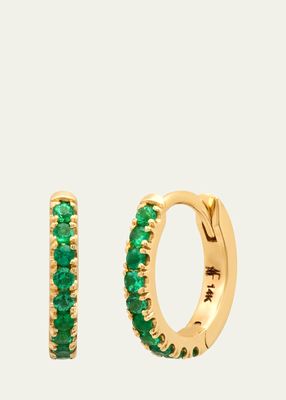 14k Yellow Gold Emerald Pave Huggie Earrings