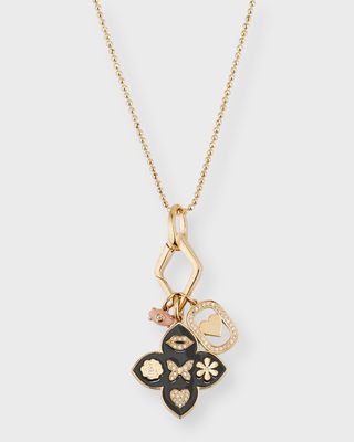 14K Yellow Gold Enamel Icon Moroccan Flower Pendant Necklace with Diamonds