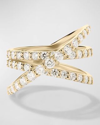 14K Yellow Gold Flawless Criss Cross 3-Band Graduating Diamond Ring - Size 7