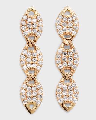 14K Yellow Gold Flawless Nude Link Linear Diamond Earrings