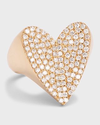 14K Yellow Gold Folded Heart Diamond Ring, Size 7