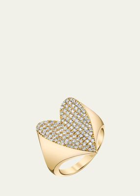 14K Yellow Gold Folded Heart Pave Diamond Ring