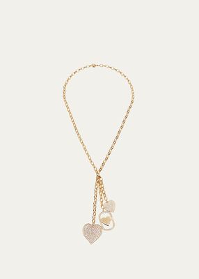 14k Yellow Gold Heart Chain Necklace With Diamonds