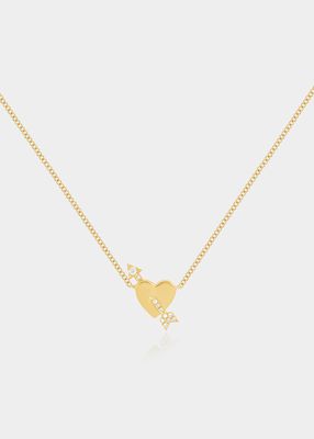 14K Yellow Gold Heart Diamond Arrow Necklace