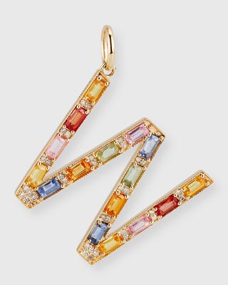 14K Yellow Gold Initial W Multi-Color Sapphire and Diamond Pendant