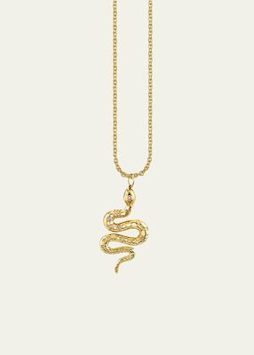 14K Yellow Gold Large Etched Snake Charm on Chain Necklace