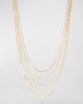 14K Yellow Gold Laser Mini Rectangle 5-Strand Necklace, 15"