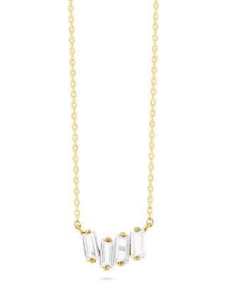 14K Yellow Gold Mini Baguette Topaz Pendant Necklace, White