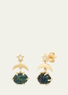 14K Yellow Gold Mini Cosmo Black Opal Drop Earrings with Diamonds