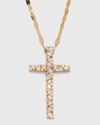14K Yellow Gold Multi Fancies Round Larce Cross Pendant Necklace
