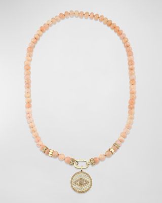 14K Yellow Gold Multi Marquise Rondelle Morganite Beaded Necklace with Clip-On Fishnet Charm