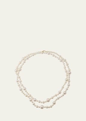 14K Yellow Gold Multi-Size White Freshwater Pearl Strand Necklace