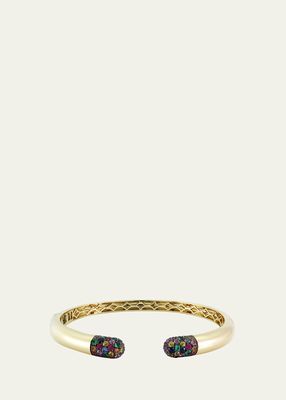 14K Yellow Gold Multicolor Stone and Gold Tube Cuff