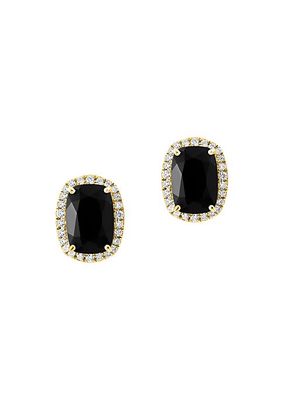14K Yellow Gold, Onyx & 0.31 TCW Diamond Halo Stud Earrings