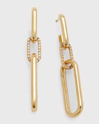 14K Yellow Gold Paper Clip Diamond Link Earrings