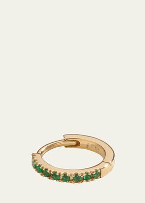 14k Yellow Gold Pave Emerald 8mm Huggie Hoop Earring, Single