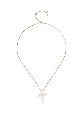 14K Yellow Gold, Pearl & 0.01 TCW Diamond Pendant Necklace