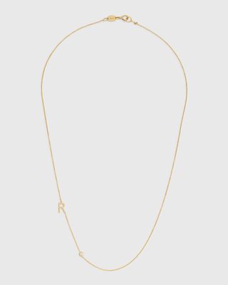 14k Yellow Gold Personalized 0.03ct Asymmetric Initial & Diamond Bezel Necklace