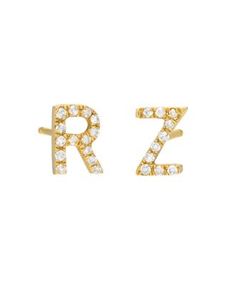 14k Yellow Gold Personalized Diamond Initial Stud Earrings