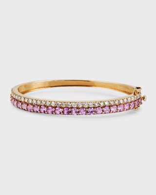 14K Yellow Gold Pink Sapphire Diamond Bar Bangle Bracelet