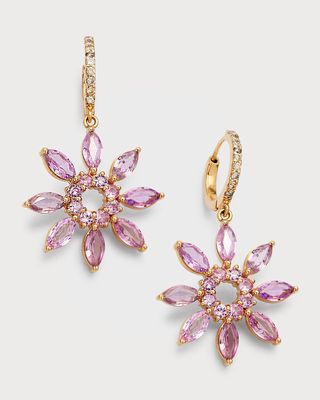 14K Yellow Gold Pink Sapphire Flower Earrings