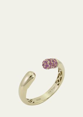 14K Yellow Gold Pink Sapphire Pave Tube Ring