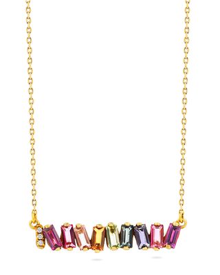14K Yellow Gold Rainbow Bar Necklace w/ Diamonds